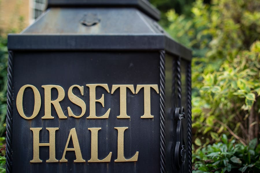 wedding photography at orsett hall, hotel sign
